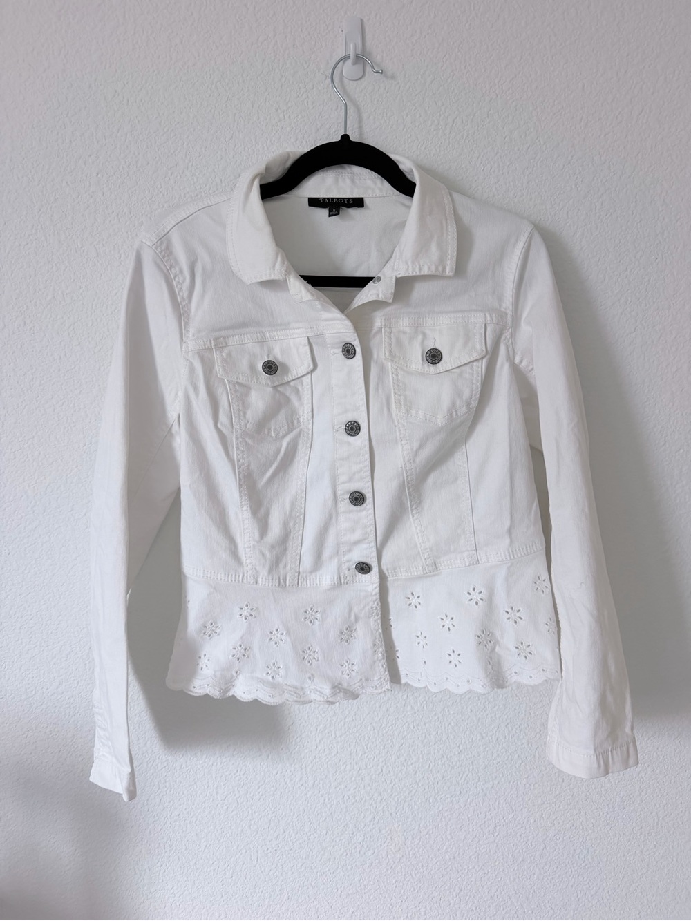 Talbots White Eyelet-Hem Denim Jacket